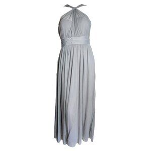BIRDIE GREY Solid Silver Gray Kiko Halter Mesh Bridesmaid Dress Womens L Large